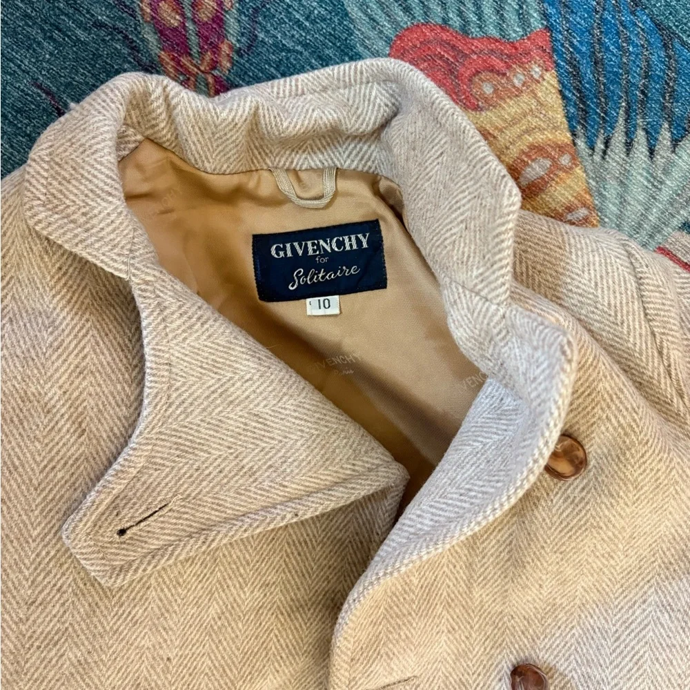 Vintage 60s 70s Givenchy wool herringbone peacoat with embroidered insignia 6 - Picture 5 of 12